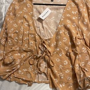 Tan Tie long sleeve Kendall and Kylie shirt